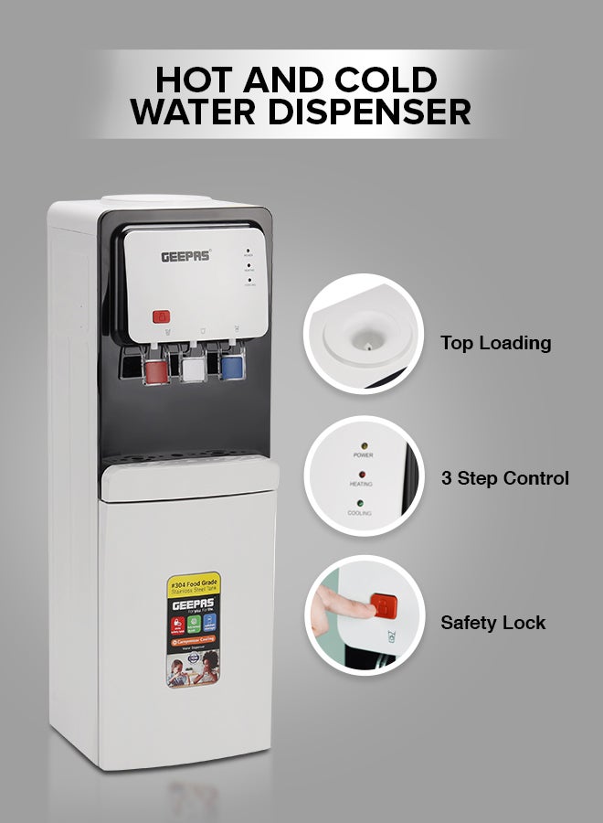 GEEPAS Hot and Cold Top Loded Water Dispenser| Stainless Steel Water Tank with Fast Cooling and 2 Taps, Hot and Cold| Low Noise and Environment Friendly, Perfect for Home, Shopping Malls, and Office GWD17019 white  - Image 4