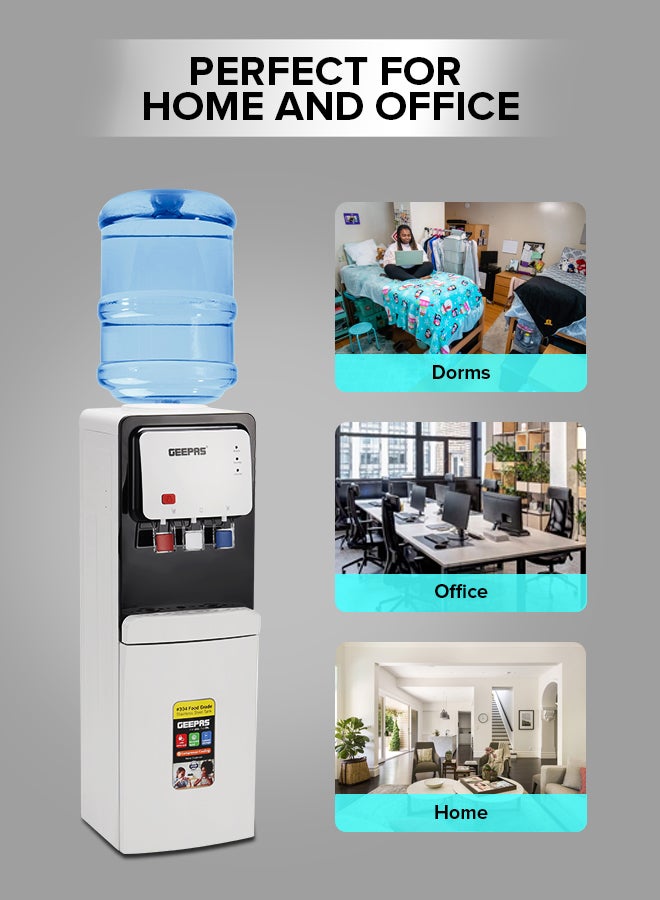 Hot and Cold Top Loded Water Dispenser| Stainless Steel Water Tank with Fast Cooling and 2 Taps, Hot and Cold| Low Noise and Environment Friendly, Perfect for Home, Shopping Malls, and Office GWD17019 white