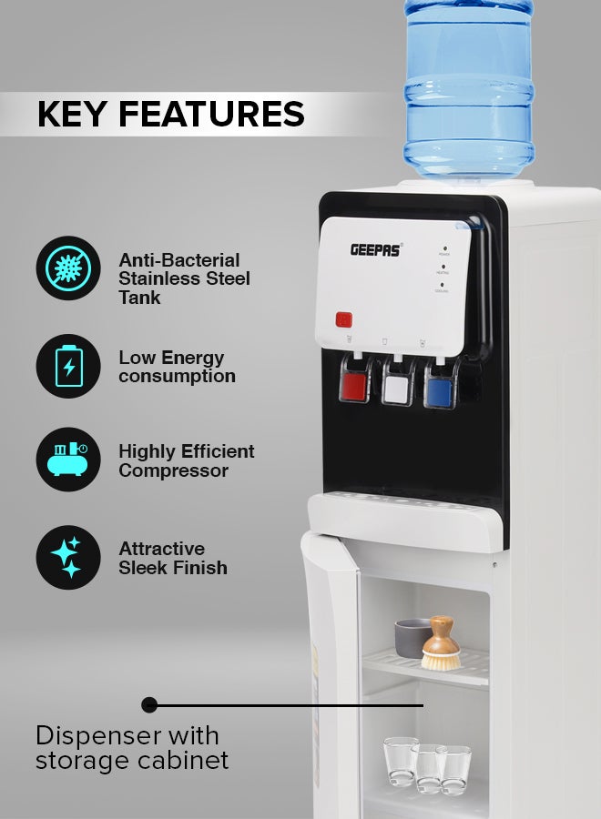 GEEPAS Hot and Cold Top Loded Water Dispenser| Stainless Steel Water Tank with Fast Cooling and 2 Taps, Hot and Cold| Low Noise and Environment Friendly, Perfect for Home, Shopping Malls, and Office GWD17019 white  - Image 3