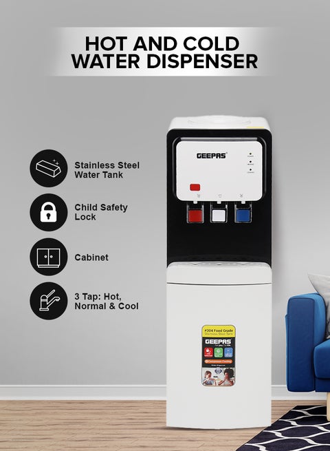Hot and Cold Top Loded Water Dispenser| Stainless Steel Water Tank with Fast Cooling and 2 Taps, Hot and Cold| Low Noise and Environment Friendly, Perfect for Home, Shopping Malls, and Office GWD17019 white