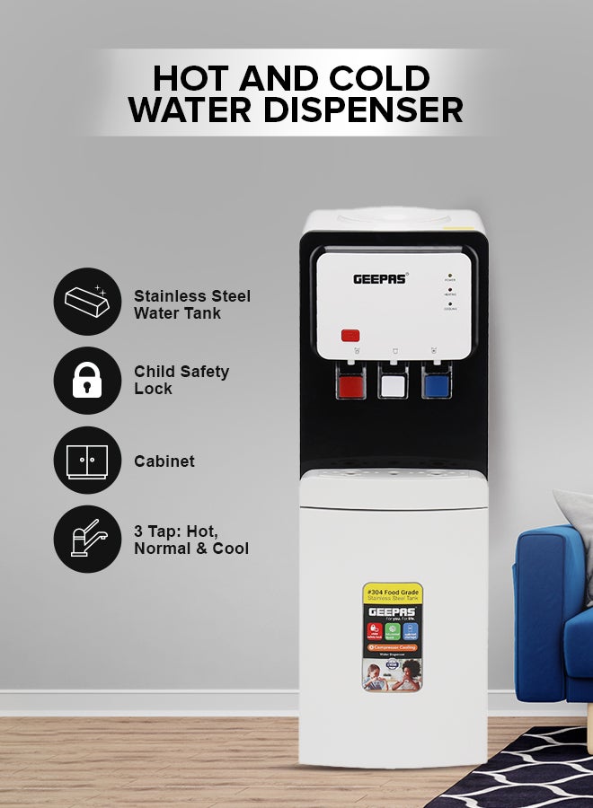 GEEPAS Hot and Cold Top Loded Water Dispenser| Stainless Steel Water Tank with Fast Cooling and 2 Taps, Hot and Cold| Low Noise and Environment Friendly, Perfect for Home, Shopping Malls, and Office GWD17019 white  - Image 1