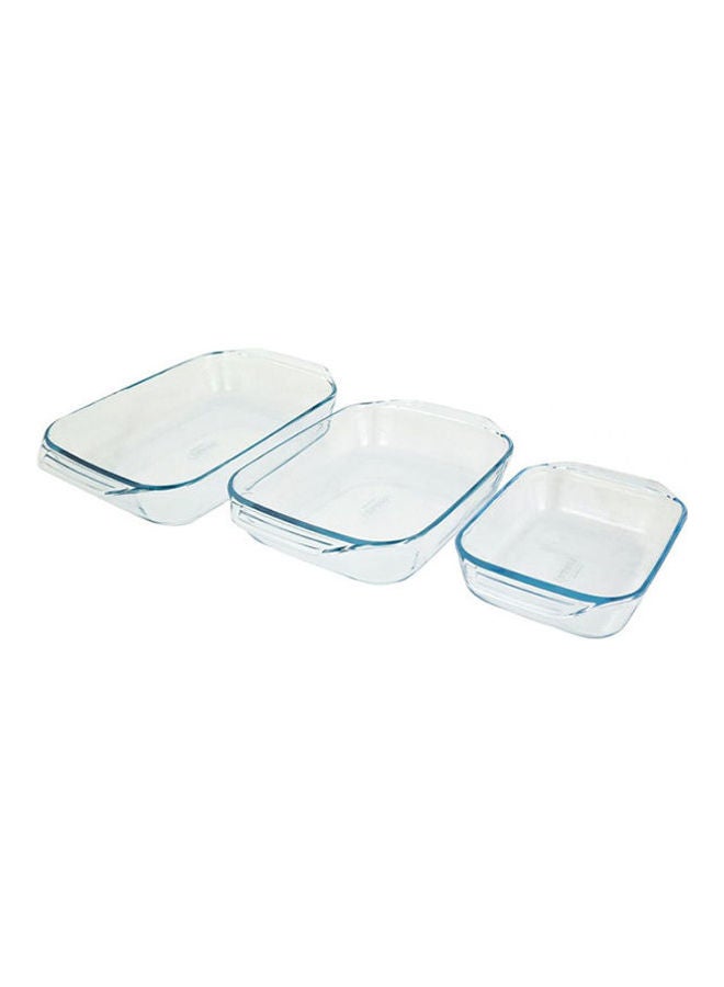 PYREX Arp Optimum Glass Rectangular Roaster 3 Peices Set Clear/Blue - Image 1
