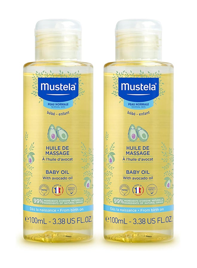 Mustela Baby Massage Oil with Avocado Oil, Pack Of 2, 100ml+100ml  - Image 1