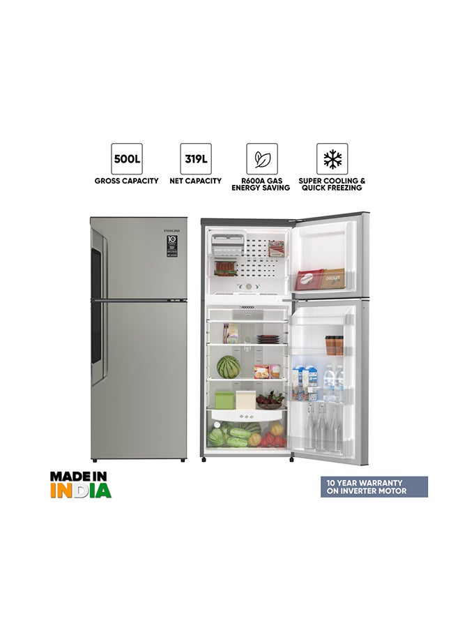 NIKAI 500L Gross / 319L Net, Double Door Refrigerator, No Frost Top Mount Fridge, R600A Power Saving, CFC Free, Best For Home And Office, 10 Years Inverter Compressor Warranty, St Steel Finish, Made In India 404.42 kW NRF500FSS Grey  - Image 1