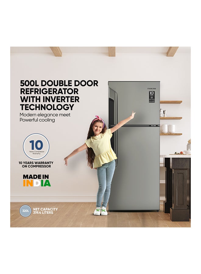 NIKAI 500L Gross / 319L Net, Double Door Refrigerator, No Frost Top Mount Fridge, R600A Power Saving, CFC Free, Best For Home And Office, 10 Years Inverter Compressor Warranty, St Steel Finish, Made In India 404.42 kW NRF500FSS Grey  - Image 2