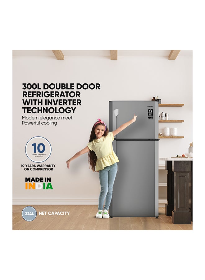 NIKAI - 300L Gross / 223L Net, Double Door Refrigerator And Top Mount Frost Free Freezer, Toughened Glass Shelves, CFC Free Best For Home, Office And Restaurant, 10 Year Compressor Warranty, Made In India 398.95 kW NRF300FSS Grey - Image 1