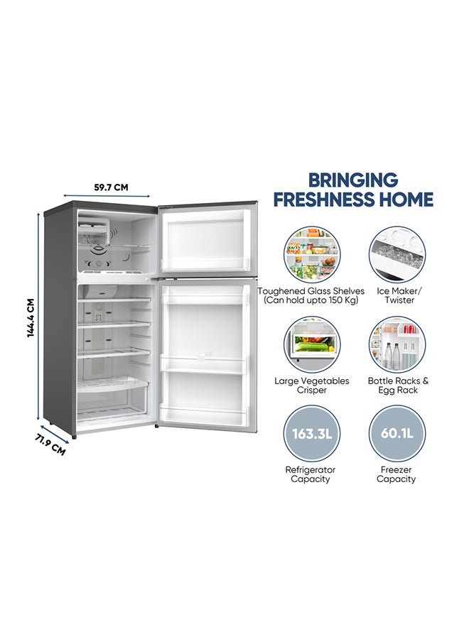 NIKAI - 300L Gross / 223L Net, Double Door Refrigerator And Top Mount Frost Free Freezer, Toughened Glass Shelves, CFC Free Best For Home, Office And Restaurant, 10 Year Compressor Warranty, Made In India 398.95 kW NRF300FSS Grey - Image 1