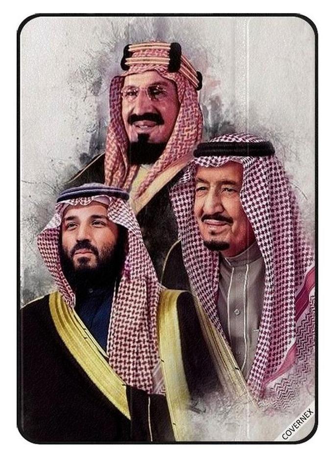 غطاء حماية واقٍ بطبعة محمد بن سلمان والملك سلمان والملك عبدالعزيز لجهاز أبل آي باد ميني الجيل الأول والثاني والثالث متعدد الألوان