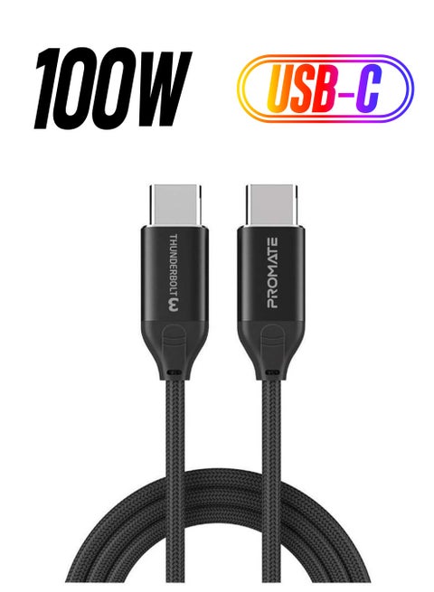 Ultra-Fast Thunderbolt 3 Type- C Sync And Charge Cable With 100W Power Delivery Black