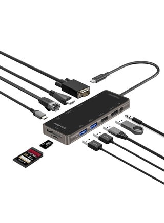 Promate USB-C Hub, 11-in-1 Type-C Multi-Port Adapter with 100W USB-C Power Delivery, 4K HDMI, 1080 VGA Port, RJ45 Port, AUX, TF/SD Card Slot and 4 USB Ports for MacBook Pro, MacBook Air, XPS, PrimeHub-Pro Black - pnsku/N44377161A/45/_/1705299821/1478f009-59c8-48b2-af58-d7a1b3275e98
