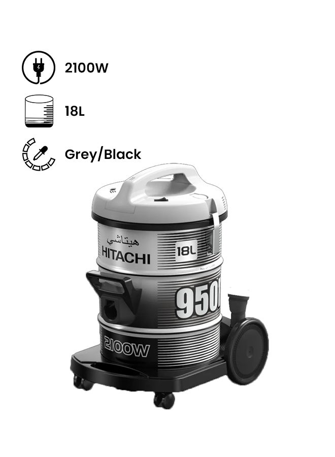 هيتاشي مكنسة أسطوانية بقدرة 2100 وات 18 L 2100 W CV-950H SS220 PG رمادي بلاتينيوم  - Image 1