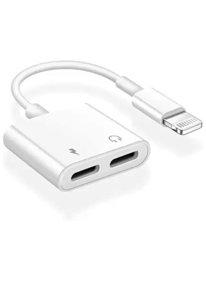 REMAX - 2in1 Audio Jack Adapter iphone lighting Charger Converter to 3.5 mm Headphone Fast Charging White - Image 1