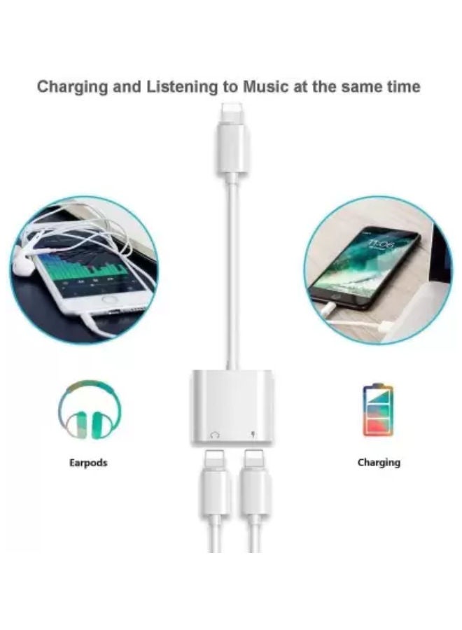 REMAX - 2in1 Audio Jack Adapter iphone lighting Charger Converter to 3.5 mm Headphone Fast Charging White - Image 1