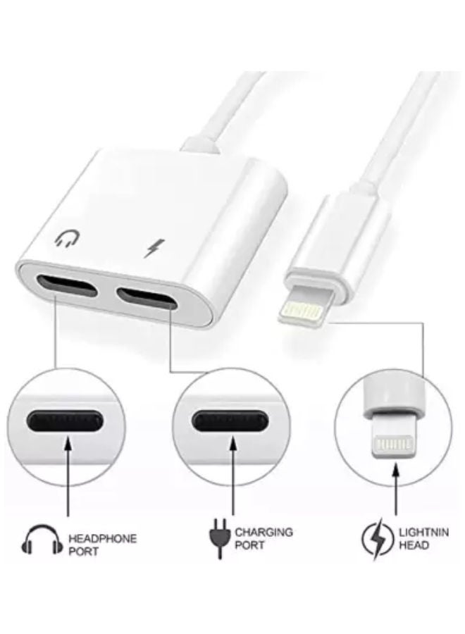 REMAX - 2in1 Audio Jack Adapter iphone lighting Charger Converter to 3.5 mm Headphone Fast Charging White - Image 1