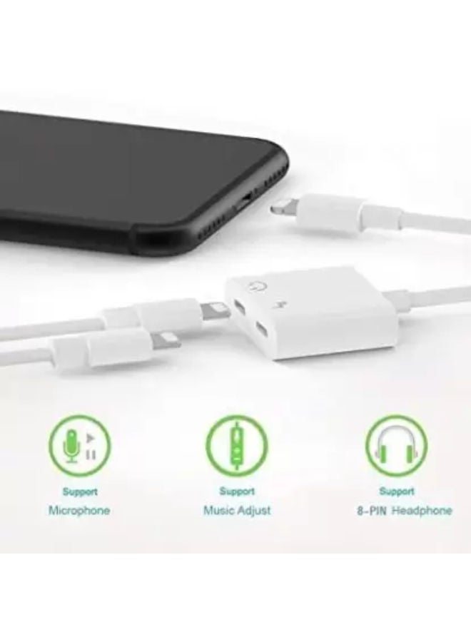 REMAX - 2in1 Audio Jack Adapter iphone lighting Charger Converter to 3.5 mm Headphone Fast Charging White - Image 1