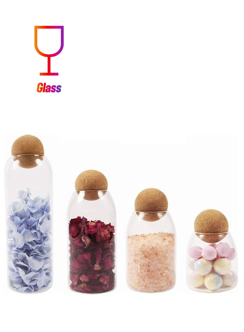 XiuWoo 4-Piece Glass Storage Jar Set with Cork Lid Clear 0.5, 0.8, 1.2, 1.5Liters - Image 1