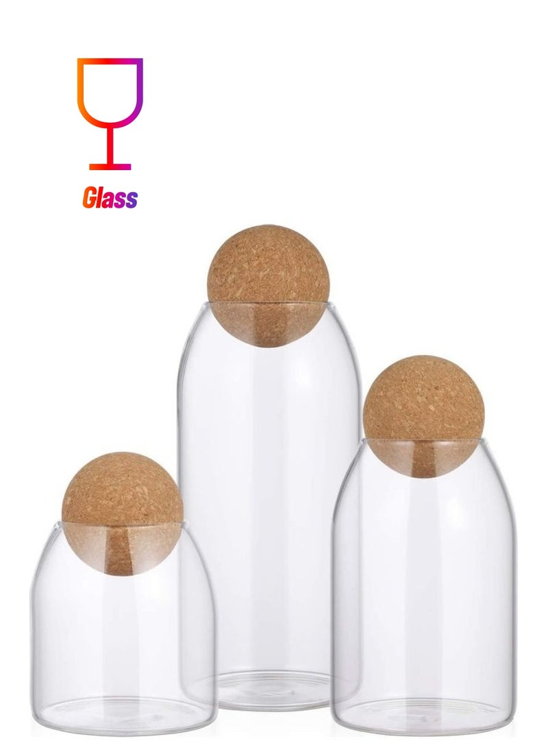 XiuWoo 3-Pieces Storage Jar with Cork Ball Clear 1 x 14, 1 x 18.5, 1 x 23.5cm - Image 1