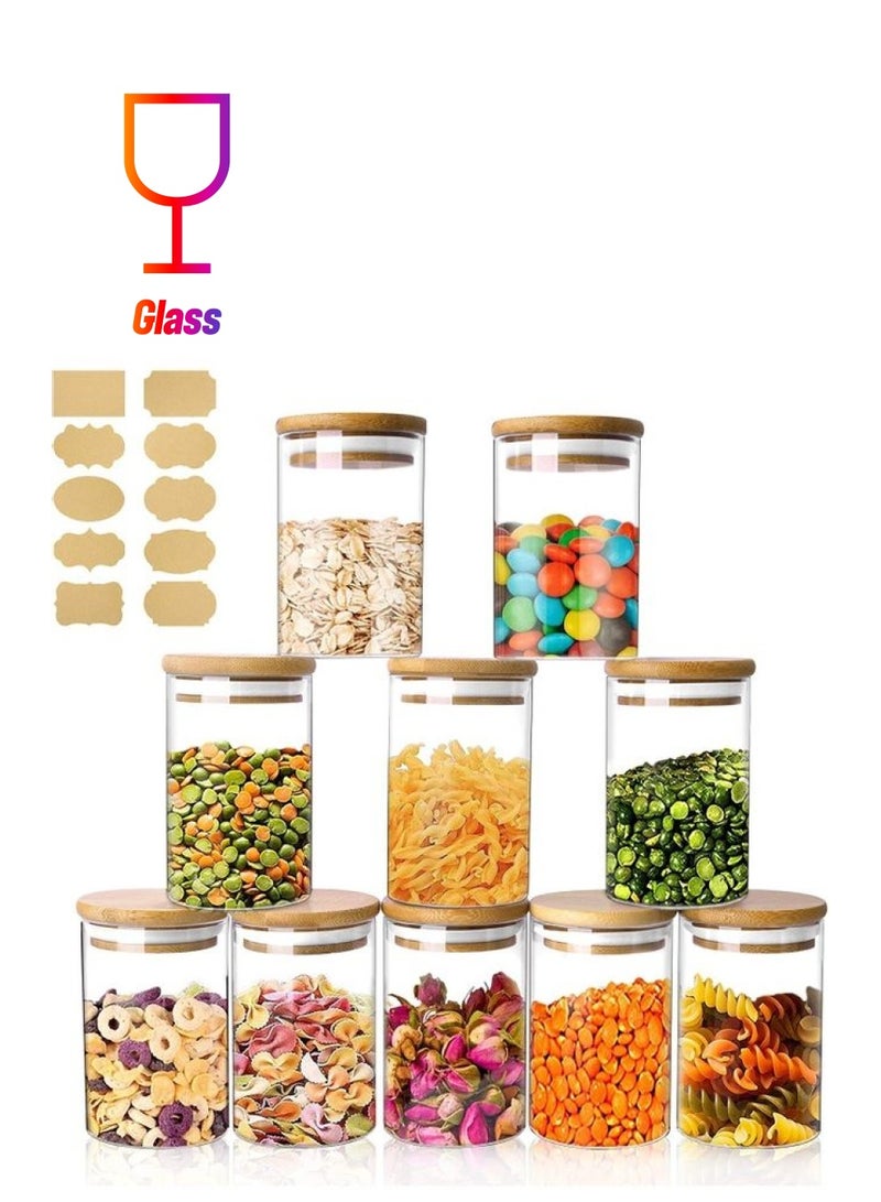 XiuWoo 10-Pieces Glass Bottles with Bamboo Lid Cork and Marking Stickers Clear 10cm - Image 1