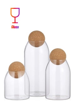 XiuWoo 3-Piece Food Storage Glass Jar with Wood Lid Ball Clear 23.5 x 9.5cm  - Image 1