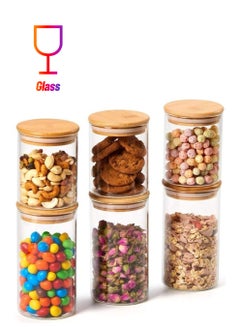 XiuWoo 6-Piece Food Storage Glass Jars With Bamboo Lids Clear 3 x 450, 3 x 700ml  - Image 1