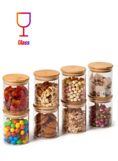 XiuWoo Set of 8 Food Storage Glass Jar With Bamboo Lid Clear 450ml  - Image 1
