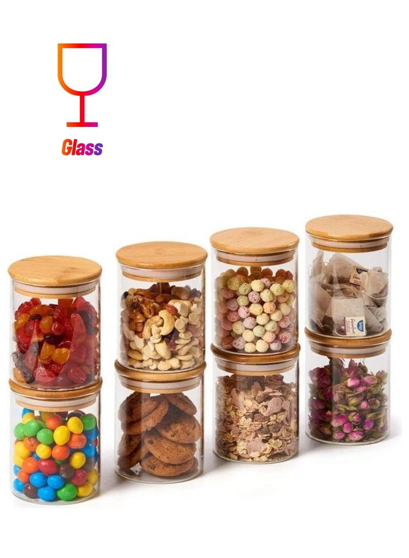XiuWoo - Set of 8 Food Storage Glass Jar With Bamboo Lid Clear 450ml - Image 1