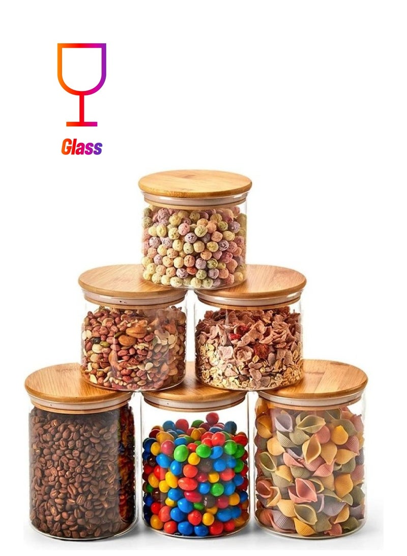 XiuWoo 6-Piece Food Storage Glass Jars with Bamboo Lids Clear 1400ml - Image 1