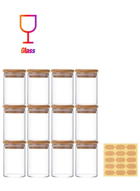 12-Piece Food Storage Glass Jars with Bamboo Airtight Lids Clear 150ml