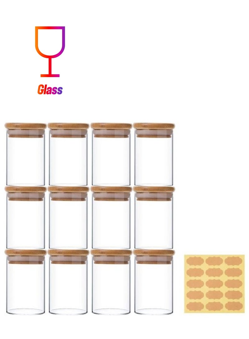 XiuWoo 12-Piece Food Storage Glass Jars with Bamboo Airtight Lids Clear 150ml  - Image 1