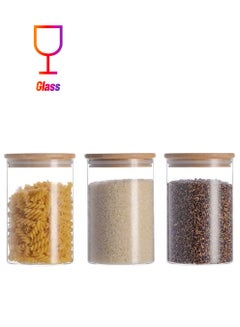 XiuWoo 3-Piece Food Storage Glass Jar with Bamboo Airtight Lid Clear 950ml  - Image 1