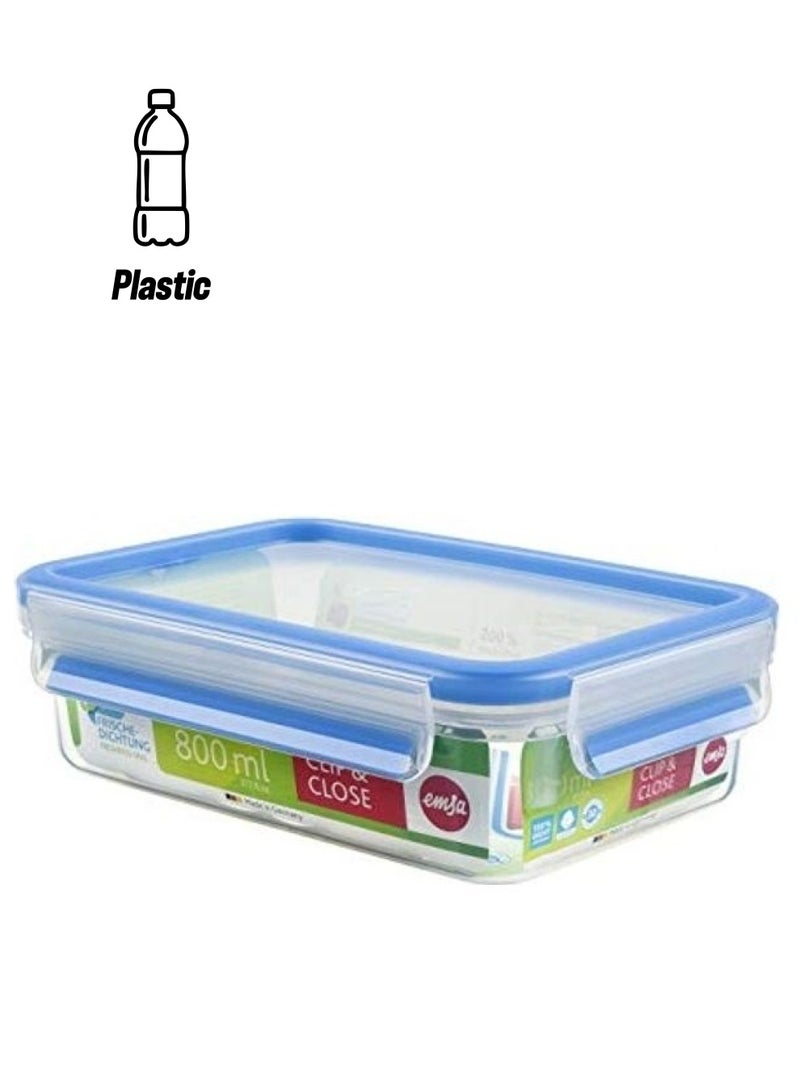 emsa Clip And Close Rectangular Food Storage Container With Lid Clear 0.8Liters