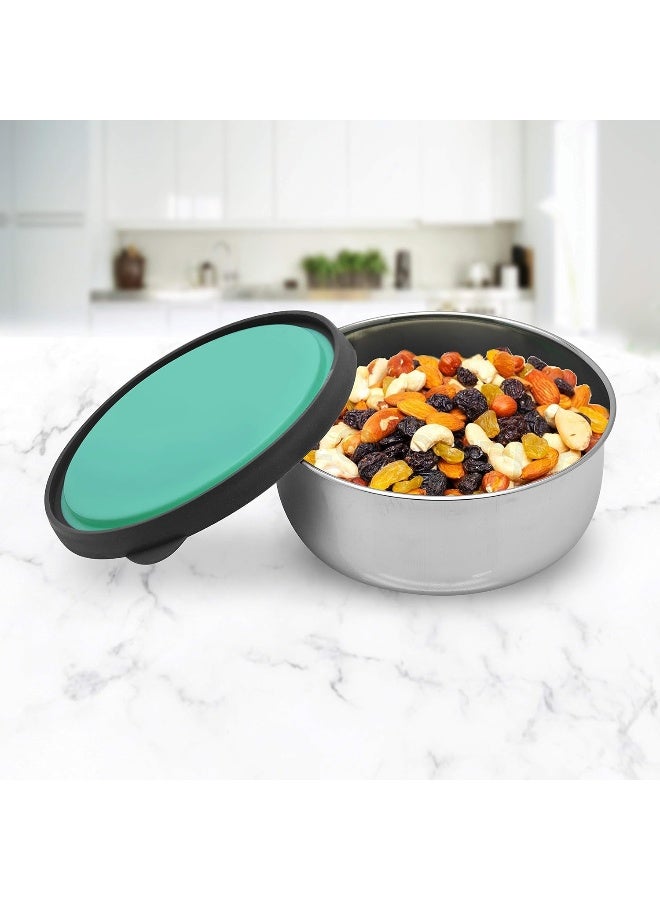 راج وعاء تخزين من الستانلس ستيل مع غطاء فضي / أخضر 14x6.2x14سم - Image 1
