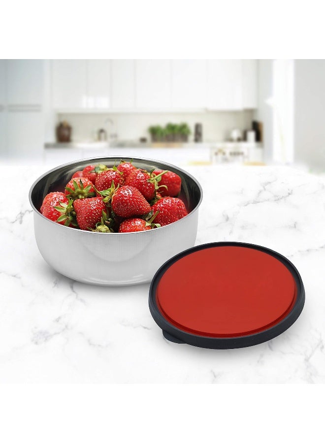 راج وعاء تخزين من الستانلس ستيل مع غطاء فضي / أحمر 16x7.2x16سم - Image 1