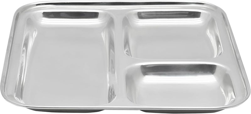 RAJ PAV BHAJI SQUARE TRAY, 3 COMPARTMENT TRAY, RPBT01, THALI, COMPARTMENT PLATE, SERVING TRAY Silver 22cm - Image 2