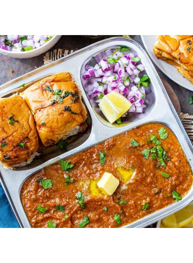 RAJ PAV BHAJI SQUARE TRAY, 3 COMPARTMENT TRAY, RPBT01, THALI, COMPARTMENT PLATE, SERVING TRAY Silver 22cm - Image 4