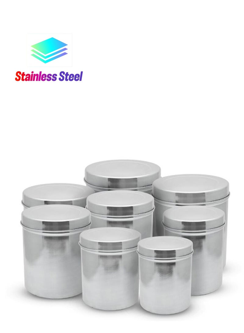 RAJ 8-Piece Stainless Steel Storage Container With Lids Silver 10x17cm  - Image 1