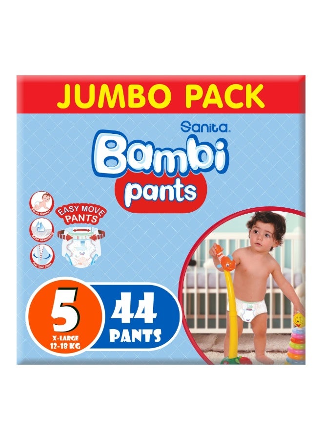 Sanita Bambi Sanita Pants Baby Diapers, Size 5, X-Large, 12-18 Kg, Jumbo Pack, 44 Pants  - Image 1