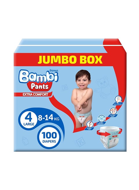 Bambi Pants Jumbo Box Size 4 Large 8-14 Kg 100 Count