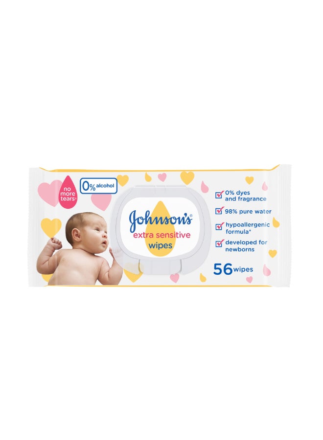 Johnson's Baby Wipes Extra Sensitive 98% Pure Water 56 Piece  - Image 1