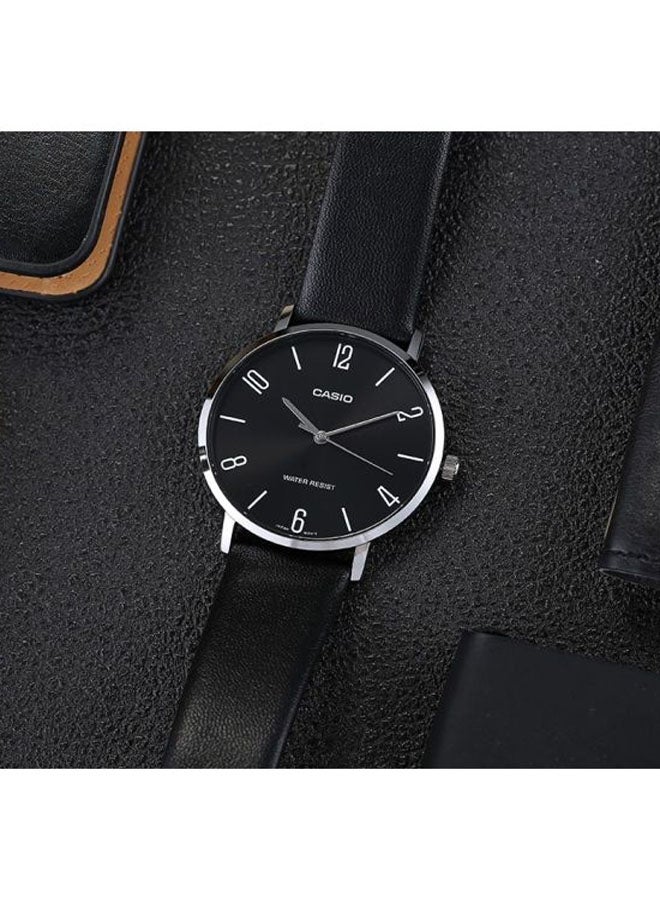 CASIO Men's Leather Band Analog Watch MTP-VT01L-1B2 - 40 mm - Black - Image 4