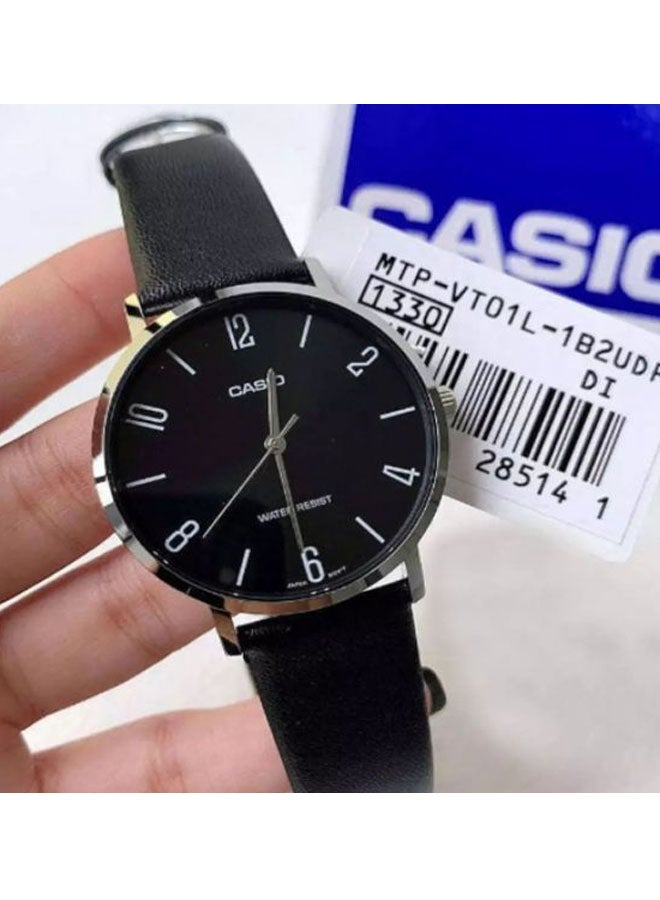 CASIO Men's Leather Band Analog Watch MTP-VT01L-1B2 - 40 mm - Black - Image 5