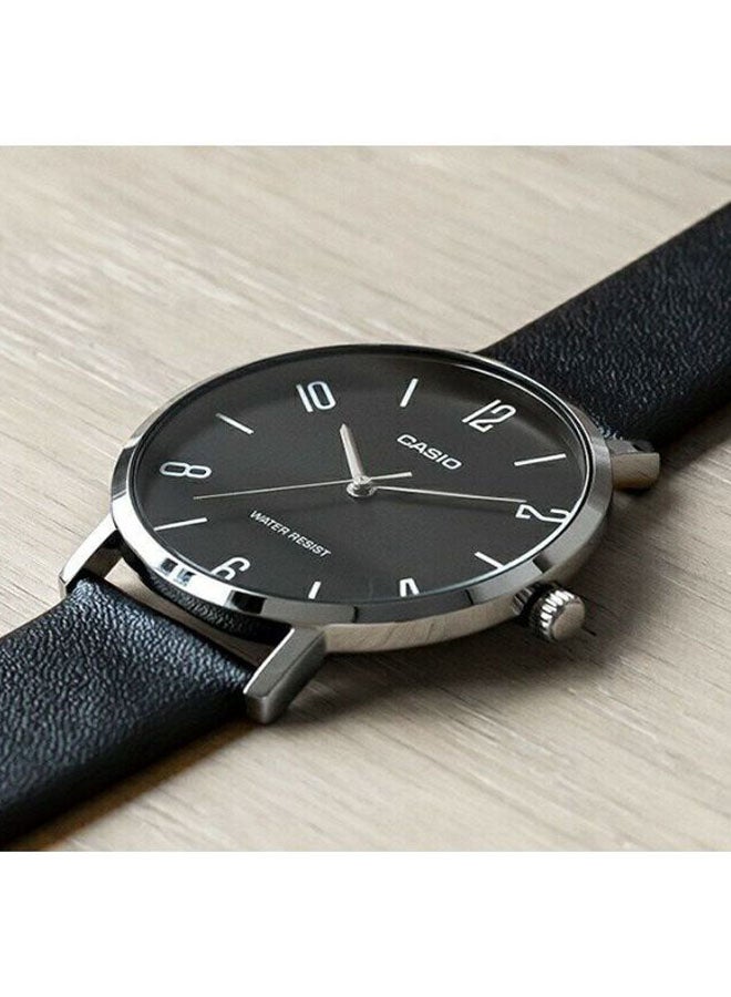 CASIO Men's Leather Band Analog Watch MTP-VT01L-1B2 - 40 mm - Black - Image 3