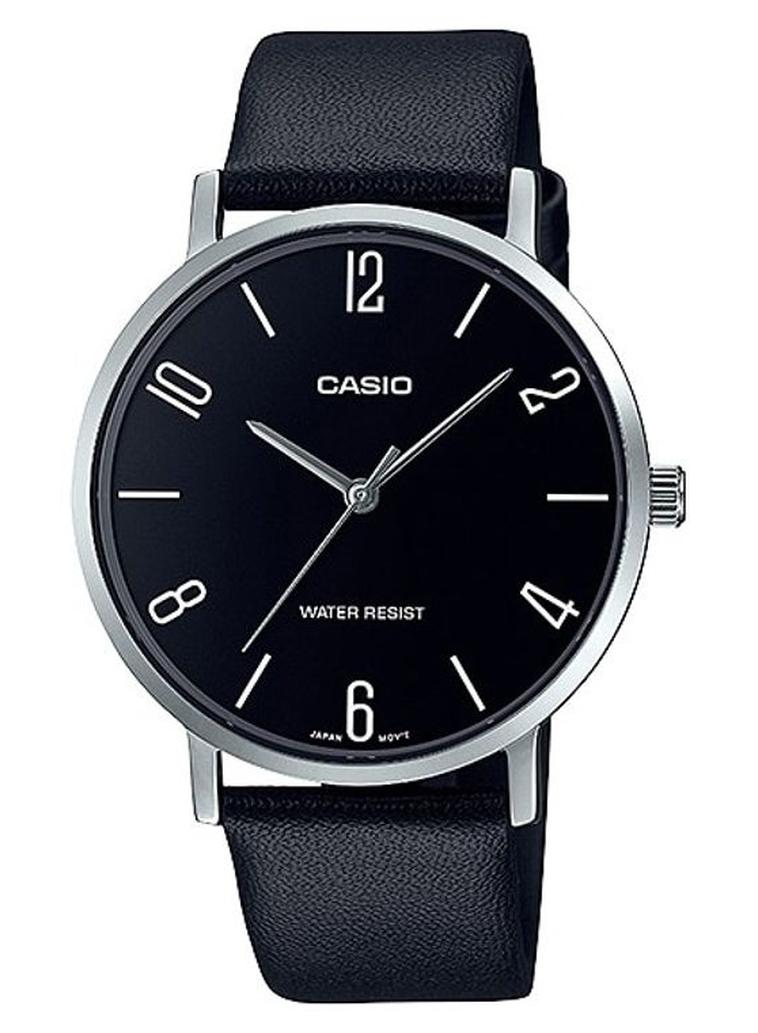 CASIO Men's Leather Band Analog Watch MTP-VT01L-1B2 - 40 mm - Black - Image 1