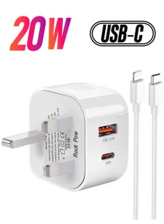 20W Type C PD 3.0 Power Adapter Plug UK With Lead White