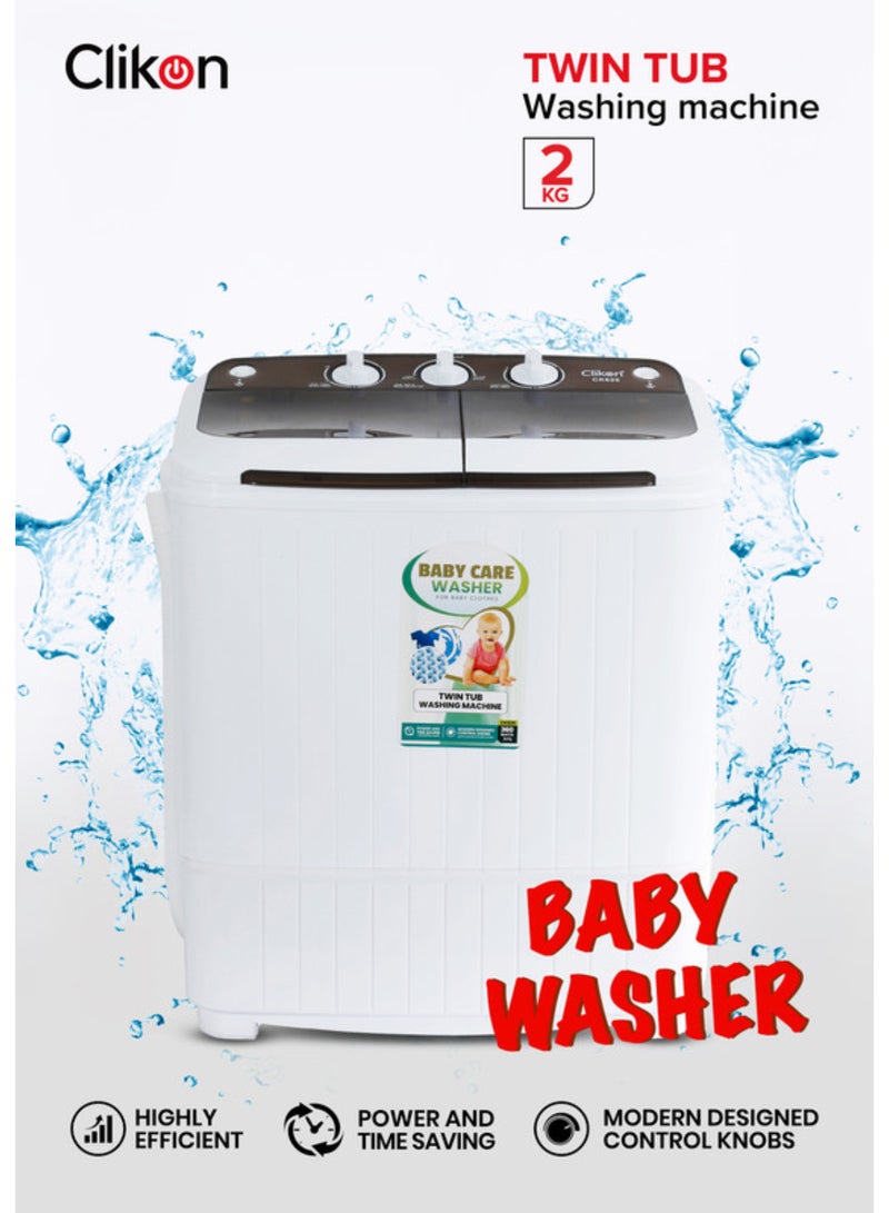 Clikon Twin Tub Washing Machine 2 Kg Washer + Dryer CK620 White - Image 1