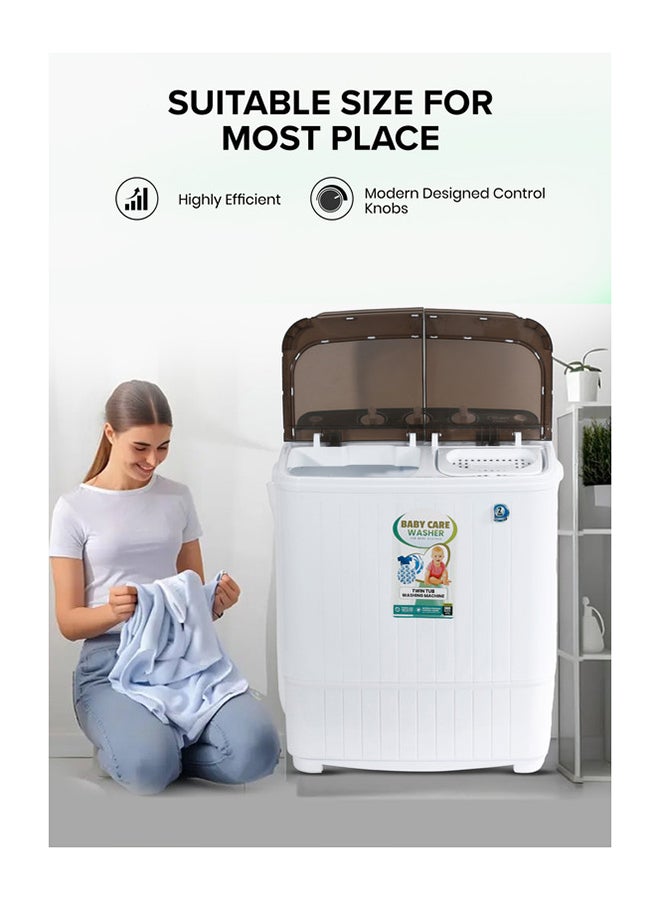 Clikon Semi Automatic Mini Washing Machine| 3.5Kg |2 IN 1 Mini Compact Twin Tub Washing Machine| Washer & Spinner Combo With Timer CK620 White - Image 3