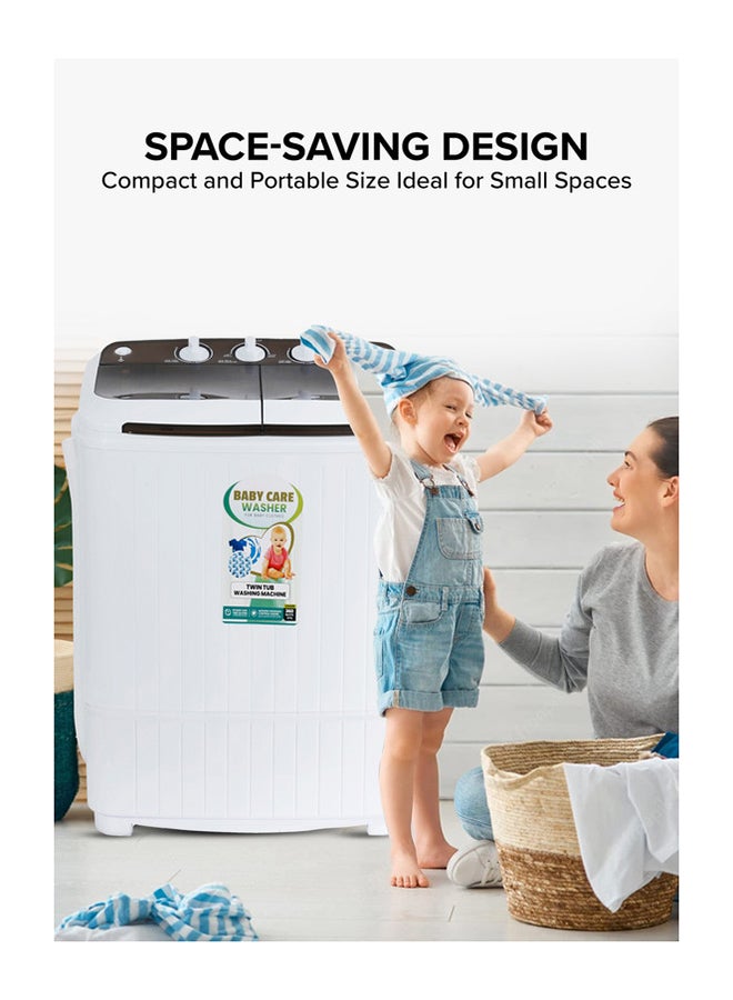Clikon Semi Automatic Mini Washing Machine| 3.5Kg |2 IN 1 Mini Compact Twin Tub Washing Machine| Washer & Spinner Combo With Timer CK620 White - Image 5