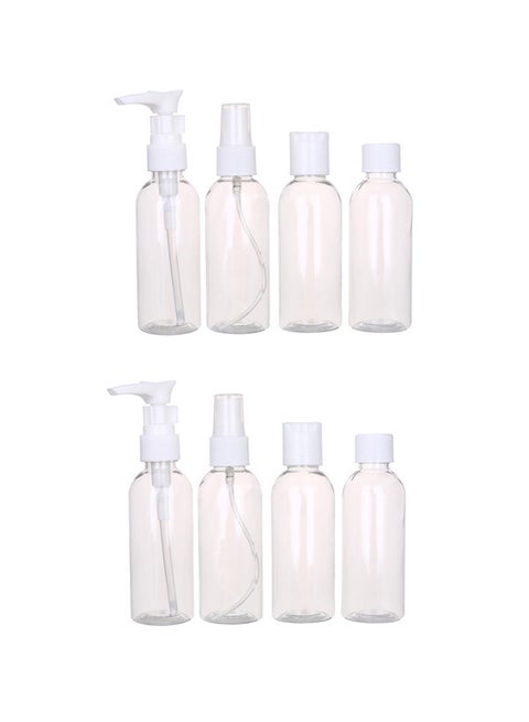 Plastic Travel Bottle Set - 8 Piece - Clear/White - Travel Size Bottle Kit Reusable BPA-Free Refillable Leak-Proof Dispensers Sprayers Lotion Shampoo Soap Liquids Makeup Skincare Toiletries Clear/White