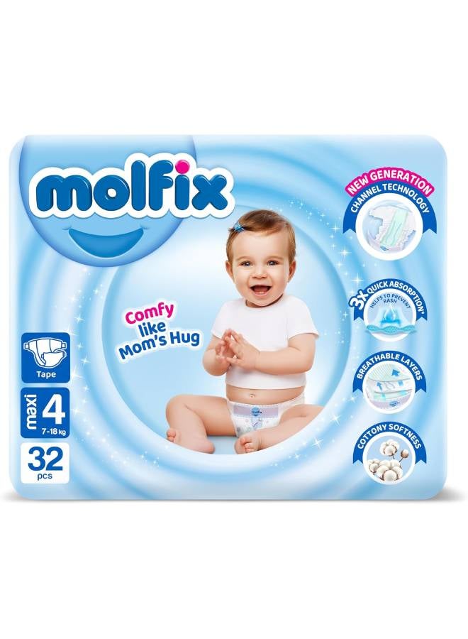 Molfix 32 Pieces Maxi Twin Bag 3D Baby Diapers Size 4 - 7 to 18 kg  - Image 1
