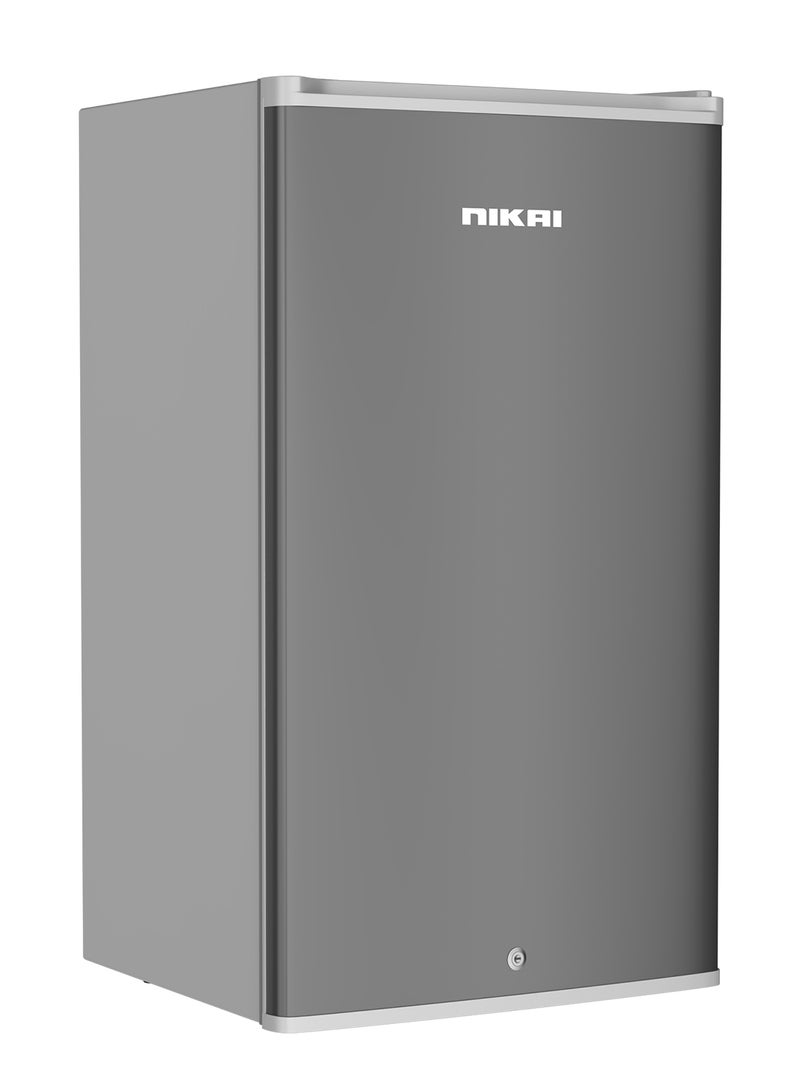 NIKAI 130L Gross / 90L Net, Single Door Mini Refrigerator, Chiller And Veg. Compartment, 2 Glass Shelves And Bottle Storage Racks, Compact Small Size Beverage Fridge, Child Lock, Best For Home, Office, Bedroom 281 kW NRF130SS1 Dark Silver/ Grey - Image 1